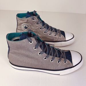 Converse All Star Sneakers Junior 5 Chuck Taylor High Tops Silver Sparkle & Teal